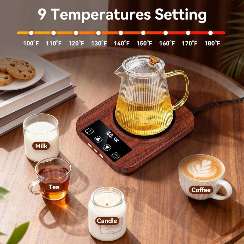 Mabahoo Coffee Mug Warmer & Mug Set for Desk, 36W Electric Coffee Mug Warmer with 16oz Cup, Smart Coffee Heater with 9 Temp Settings & Auto Shut Off, Home Office Desk Accessory, Gifts for Women Men, Wood - Image 2